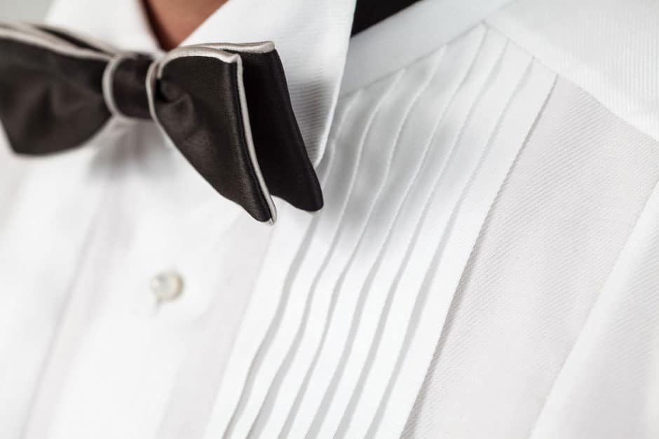 Plissé application of a bespoke bow-tie shirt
